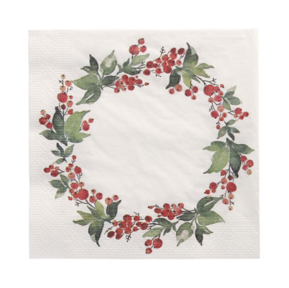 20 Servietten, 3-lagig 1/4-Falz 33 cm x 33 cm "Holly Crown"