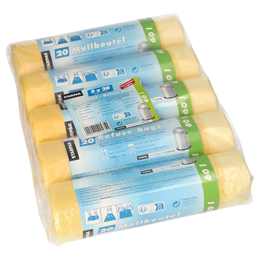 100 Müllsäcke mit Zugband, HDPE 60 l 71 cm x 64 cm gelb 100 Müllsäcke mit Zugband, HDPE 60 l 71 cm x 64 cm gelb