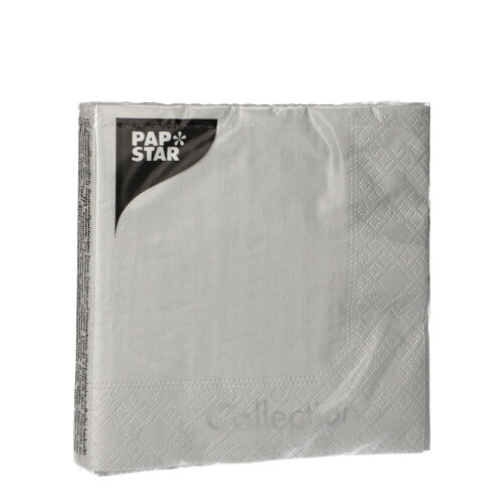 20 Servietten, 3-lagig 1/4-Falz 25 cm x 25 cm silber