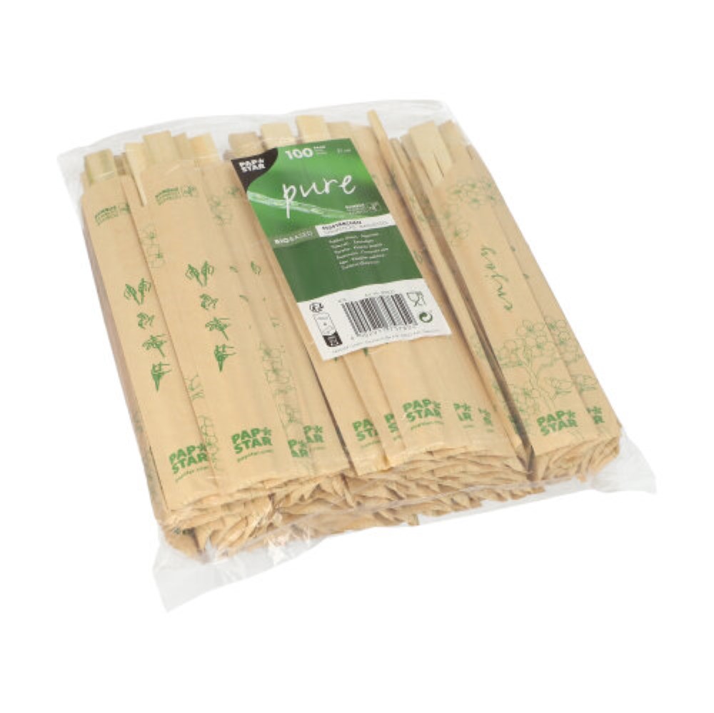 100 Paar Essstäbchen Bambus "ASIA" 21 cm einzeln gehüllt