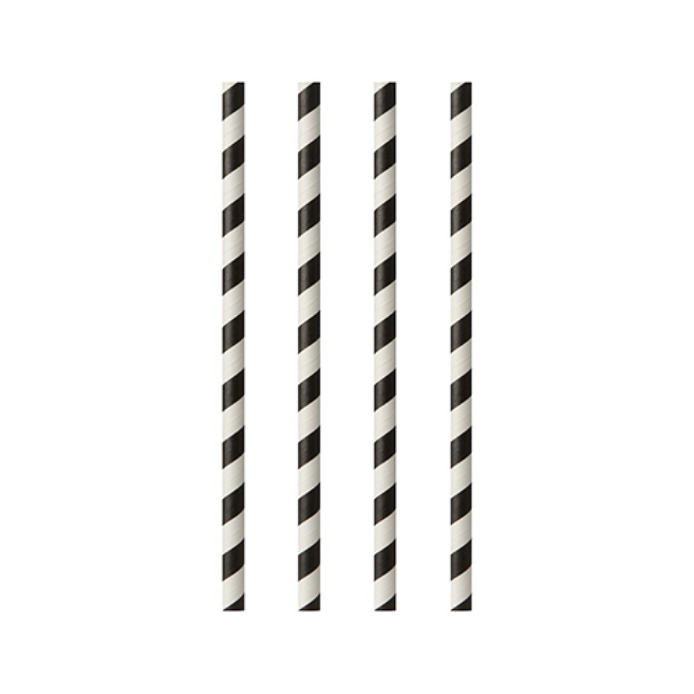 25 Trinkhalme, Papier Ø 6 mm · 20 cm schwarz/weiss "Stripes"