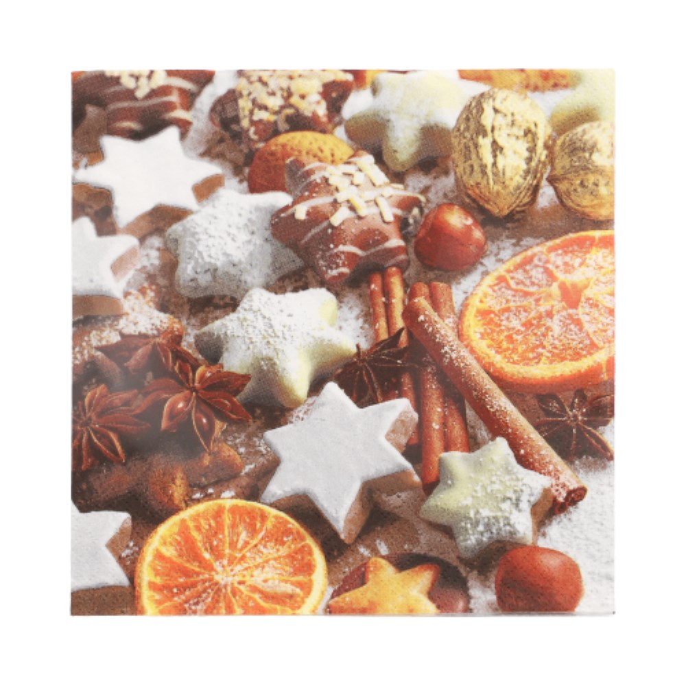 20 Servietten, 3-lagig 1/4-Falz 33 cm x 33 cm "Cinnamon Stars"