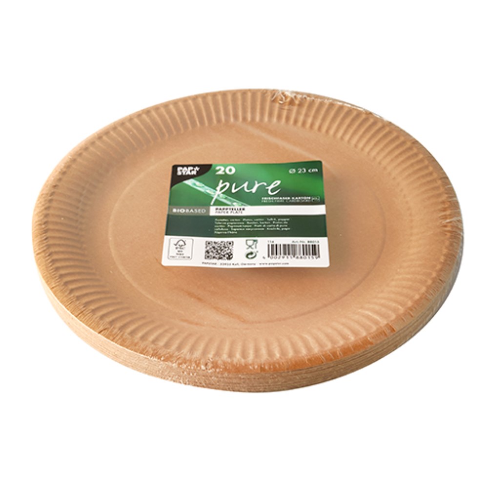 20 Teller, Pappe "pure" rund Ø 23 cm braun