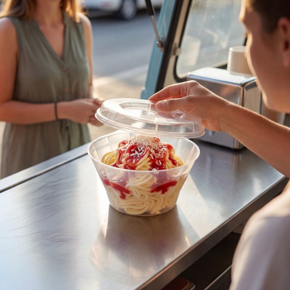 25 Mehrweg-Deckel Ø 11 cm · 1,3 cm transparent für Eis- und Dessertschalen