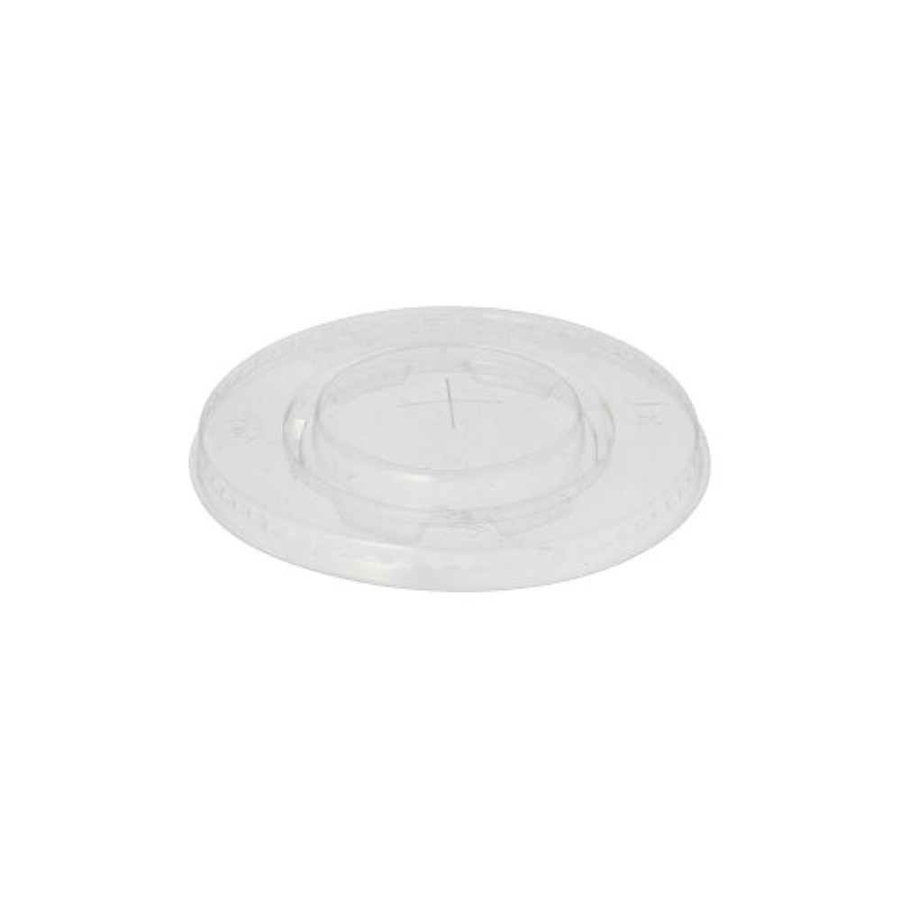 100 Deckel, PLA "pure" rund Ø 9,5 cm glasklar mit Kreuzschlitz 100 Deckel, PLA "pure" rund Ø 9,5 cm glasklar mit Kreuzschlitz