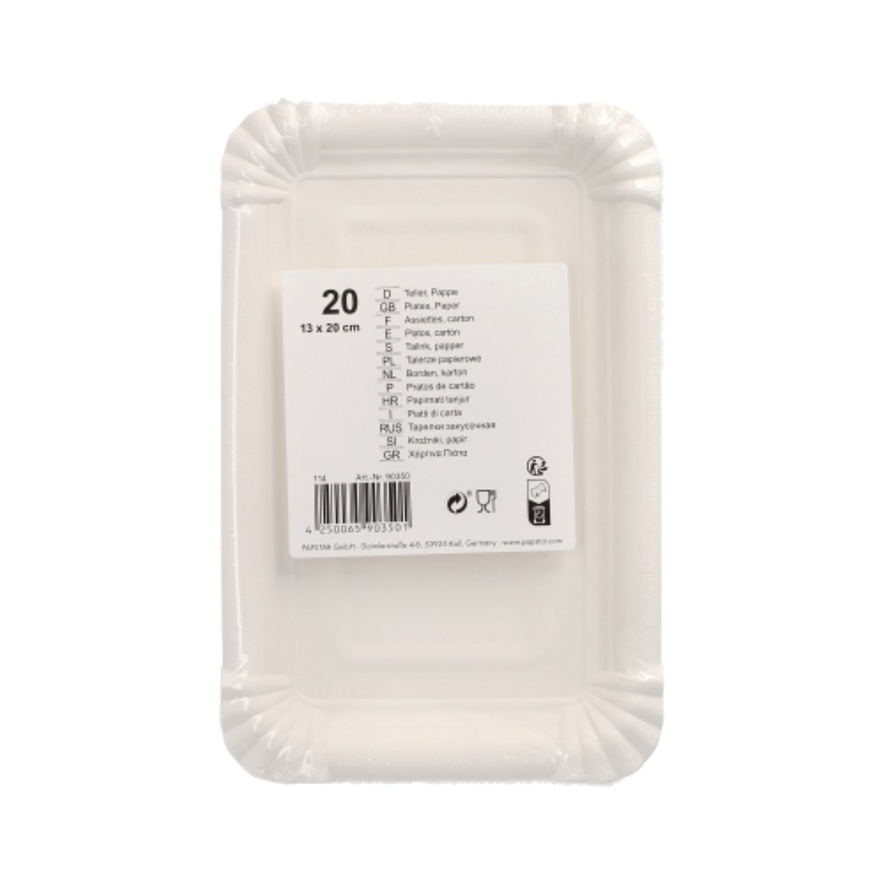 20 Teller, Pappe eckig 13 cm x 20 cm weiss