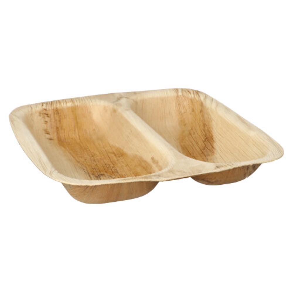25 Siegelschalen Palmblatt "pure" eckig 700 ml 4 cm x 25 cm x 26 cm 2-geteilt