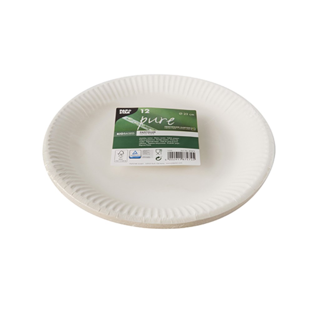 12 Teller, Pappe "pure" rund Ø 23 cm weiss