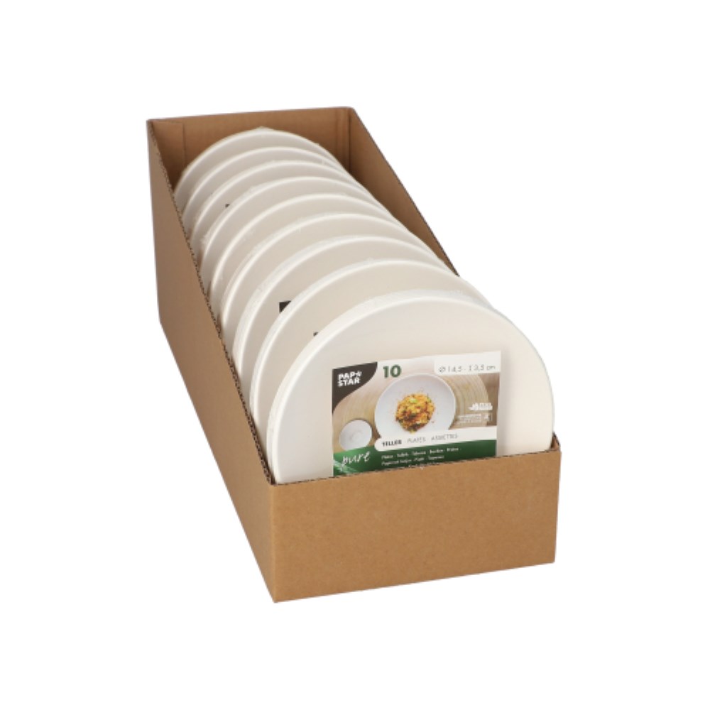 10 Teller Zuckerrohr "pure" rund Ø 14,5 cm · 3,5 cm weiss "Cella"
