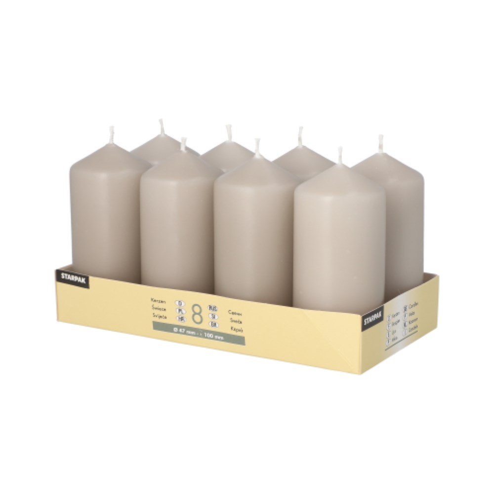 8 Stumpenkerzen Ø 47 mm · 100 mm greige