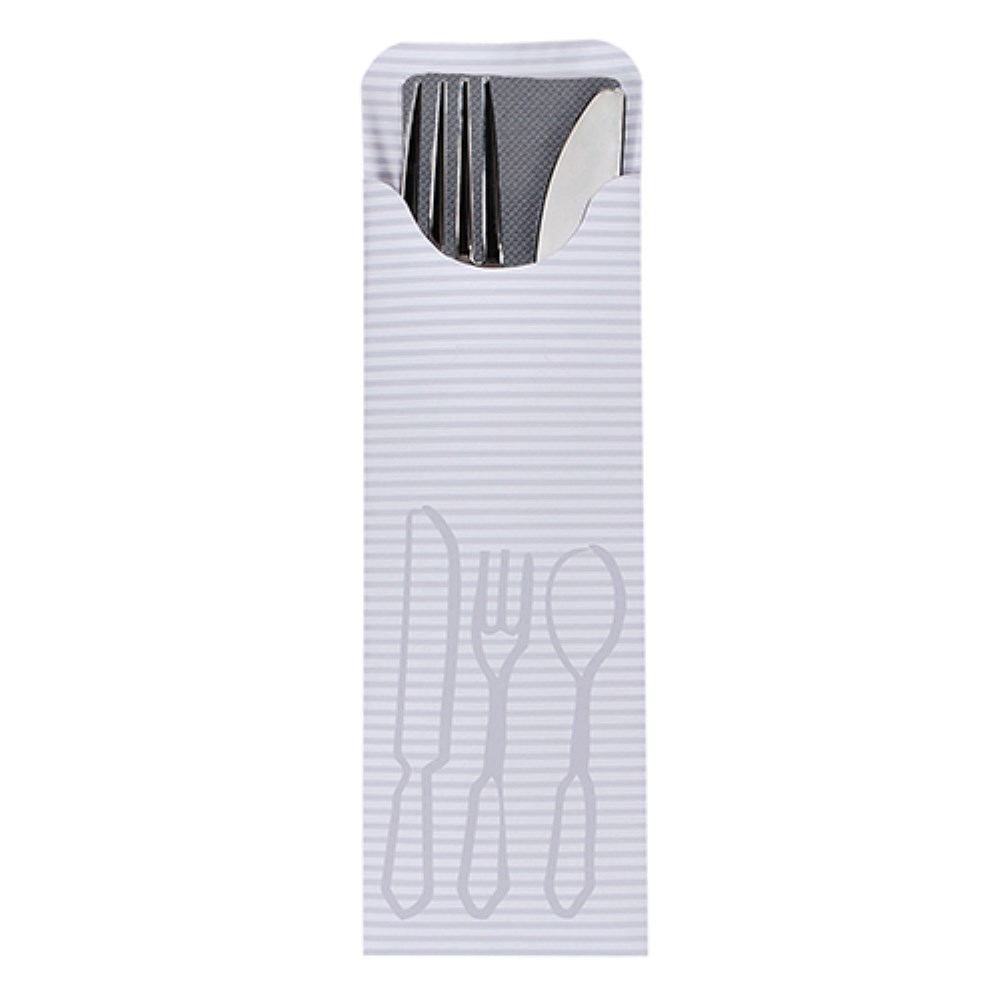 100 Bestecktaschen 23,5 cm x 7,3 cm grau inkl. farbiger Serviette