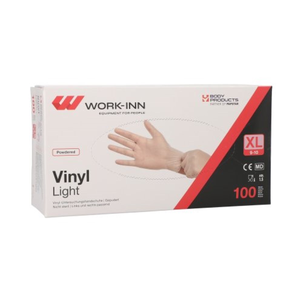 100 "WORK-INN" Handschuhe, Vinyl gepudert "Light" transparent Größe: XL