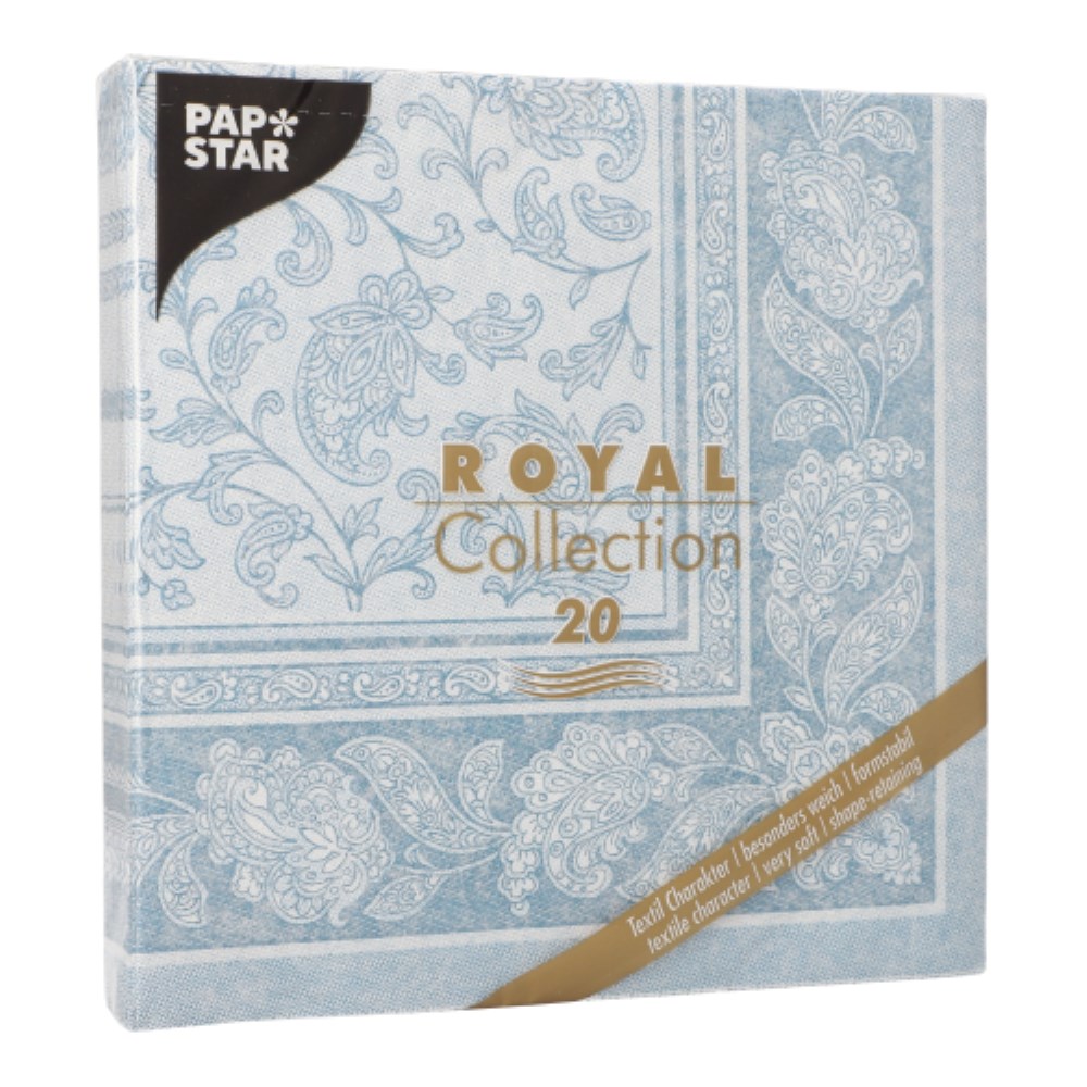 20 Servietten "ROYAL Collection" 1/4-Falz 40 cm x 40 cm arktikblau "Ornaments"