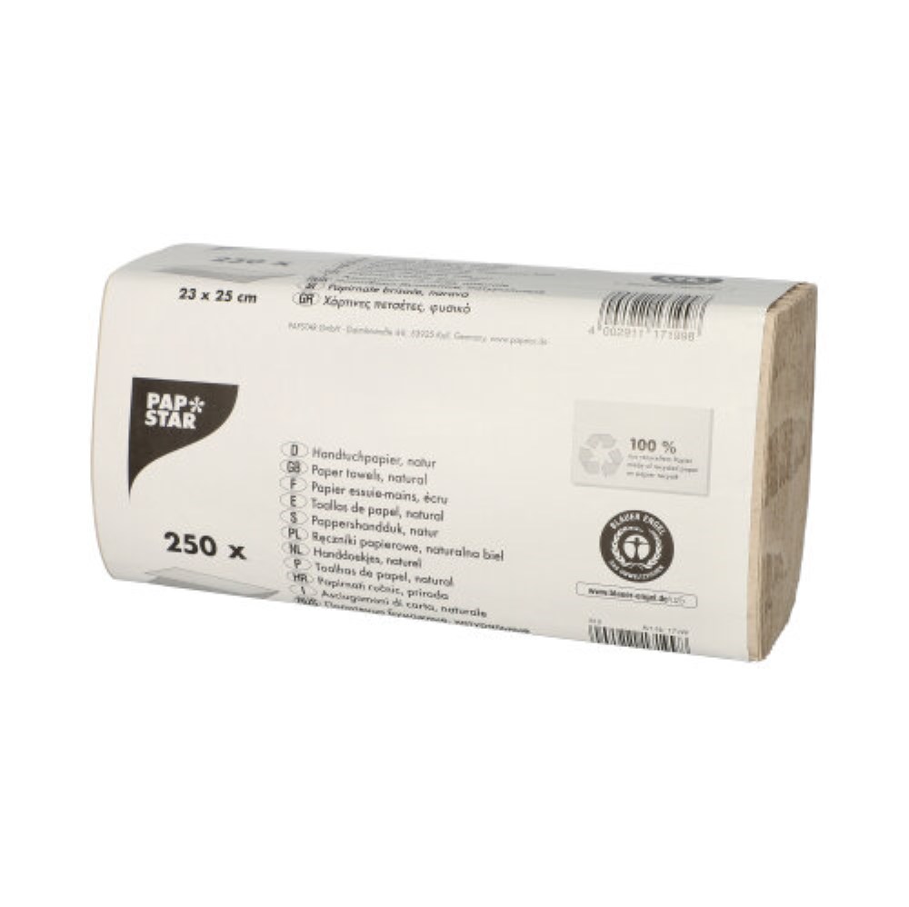 250 Blatt Handtuchpapier V-Falz 23 cm x 25 cm natur Zick Zack, 1-lagig 250 Blatt Handtuchpapier V-Falz 23 cm x 25 cm natur Zick Zack, 1-lagig
