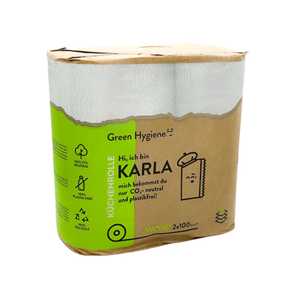 2 Rollen "Green Hygiene" Küchenrollen "KARLA" Ø 13,4 cm · 22 cm x 24,1 cm 100 Blatt, 3-lagig