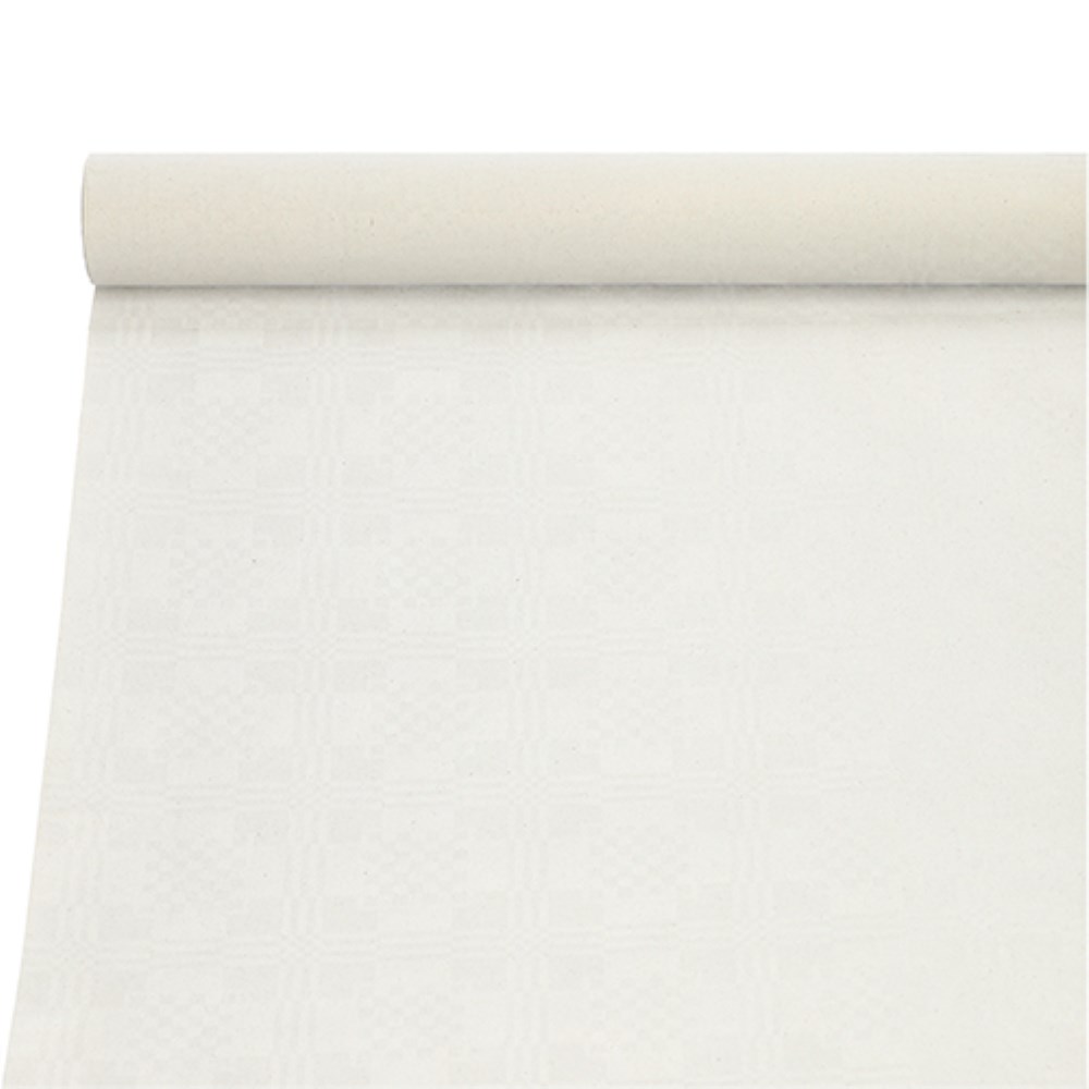 Papiertischtuch mit Damastprägung 10 m x 1 m weiss Papiertischtuch mit Damastprägung 10 m x 1 m weiss