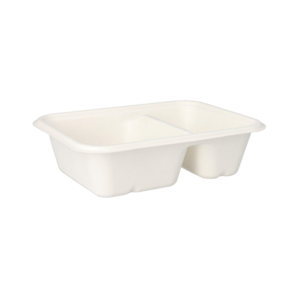 50 Schalen, Zuckerrohr "pure" 2-geteilt 5,6 cm x 15,3 cm x 20,3 cm weiss
