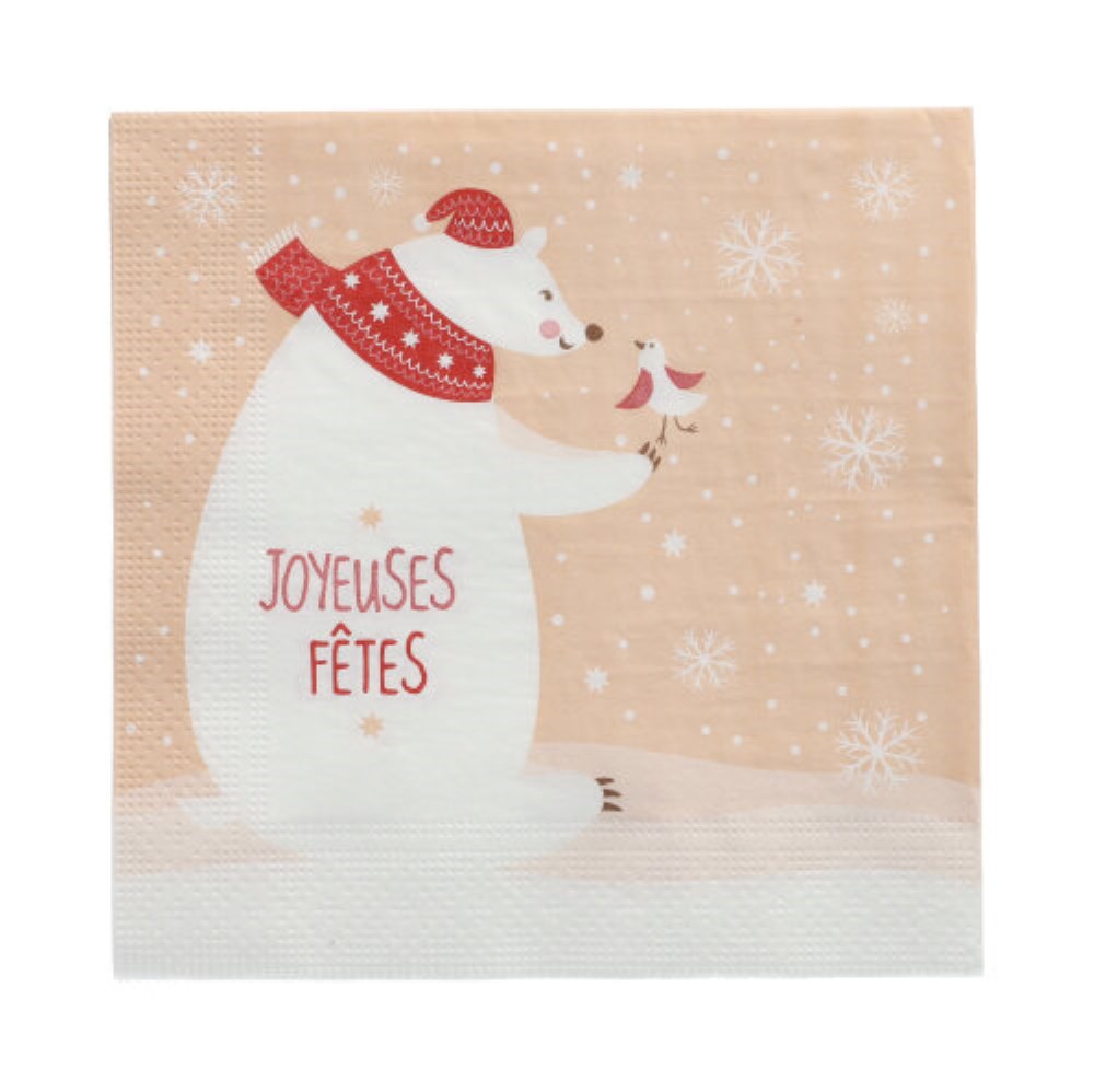 20 Servietten, 3-lagig 1/4-Falz 33 cm x 33 cm "L'ours Blanc"