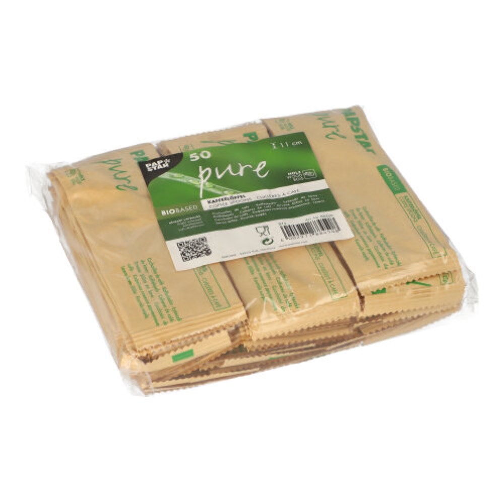 50 Kaffeelöffel, Holz "pure" 11 cm einzeln verpackt in Papierbeutel