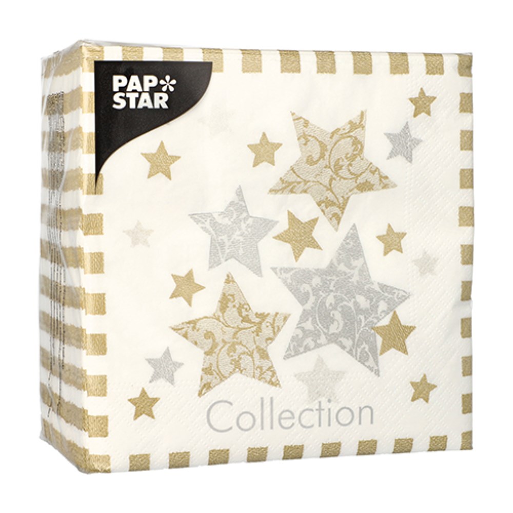 100 Servietten, 3-lagig 1/4-Falz 33 cm x 33 cm "Stardust"