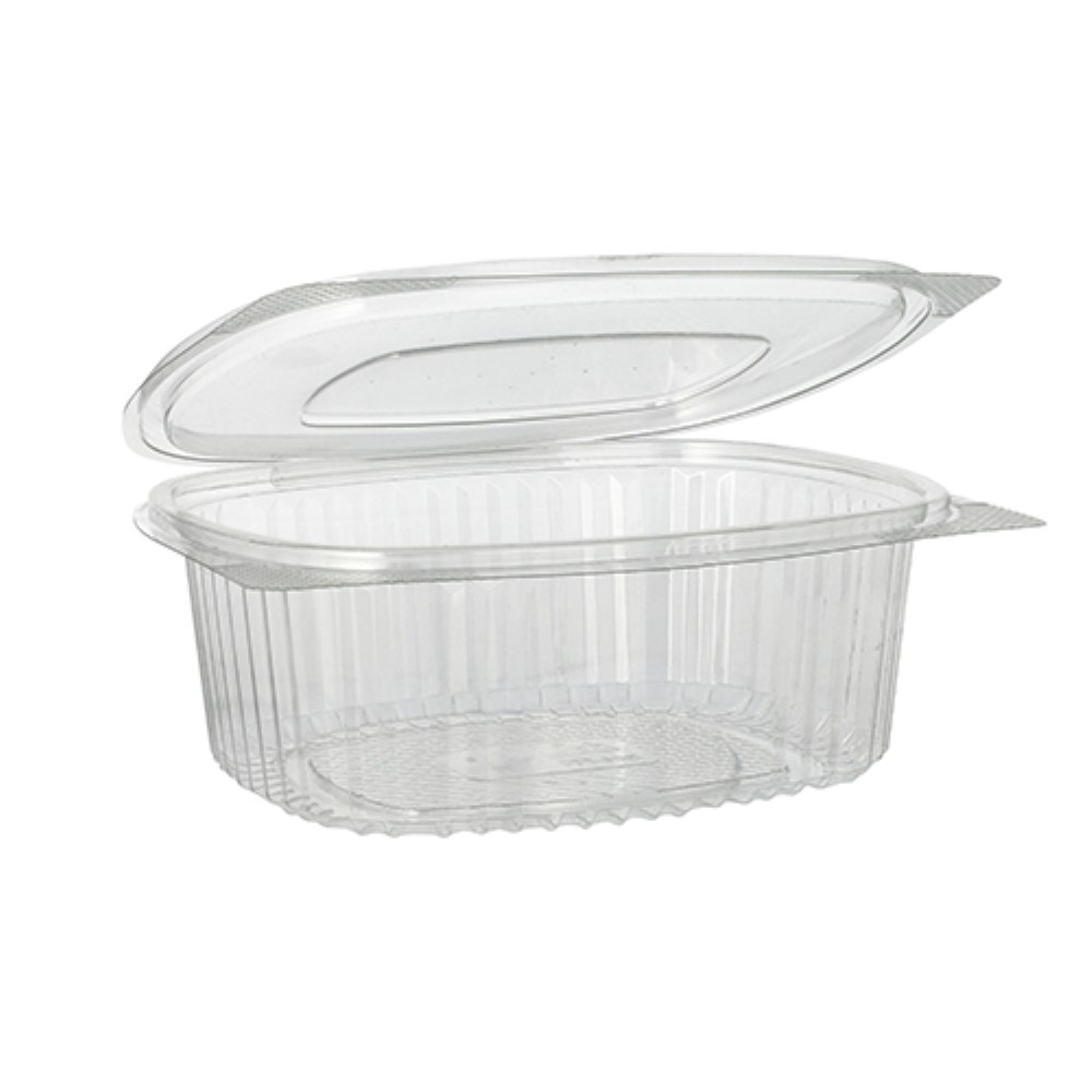 50 Feinkost- und Salatschalen mit Klappdeckel, R-PET oval 750 ml 6,2 cm x 14,4 cm x 17,5 cm klar
