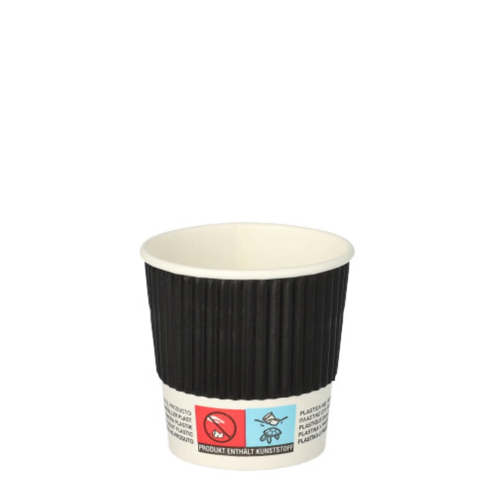 25 Trinkbecher, Pappe "To Go" 0,1 l Ø 6 cm · 6 cm schwarz Ripple Wall