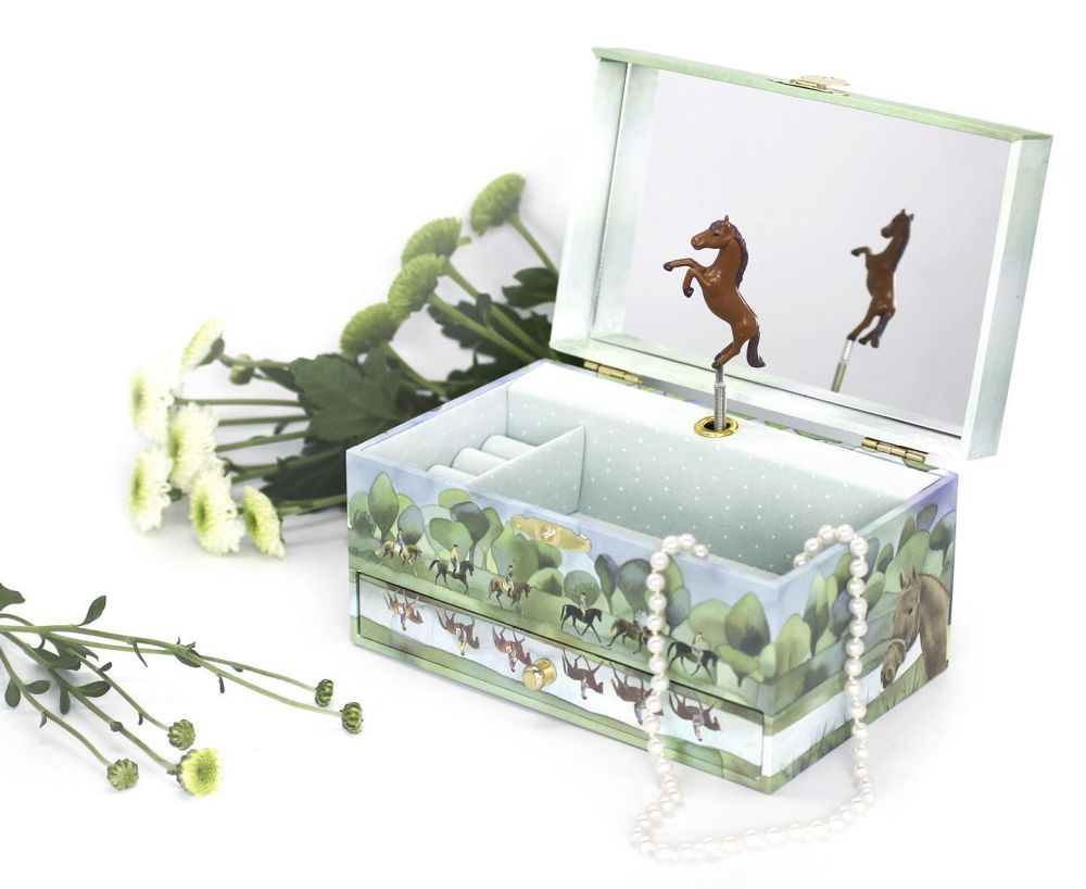 Phosphoreszierende Schmuck Spieldose Pferd "Normandie"© - Leuchtet in der Nacht