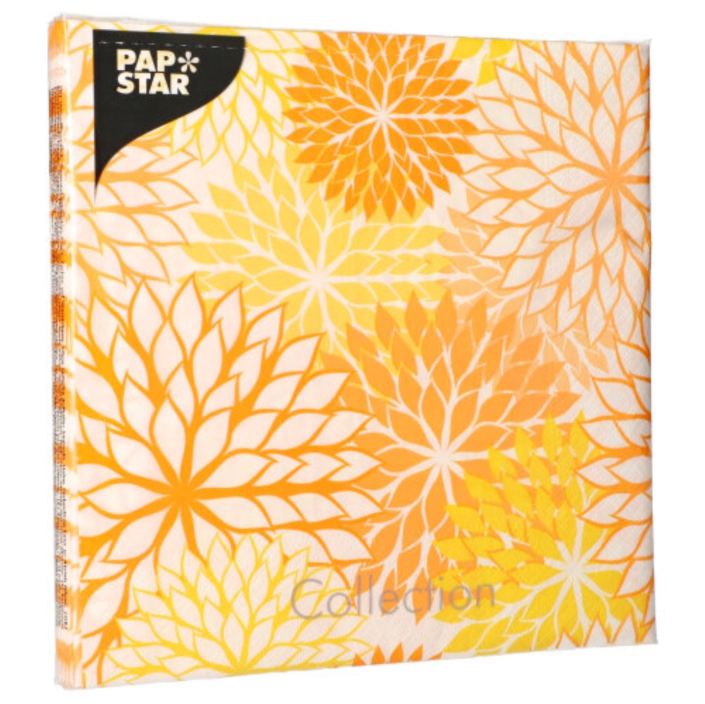 20 Servietten, 3-lagig 1/4-Falz 40 cm x 40 cm gelb "Floralies"