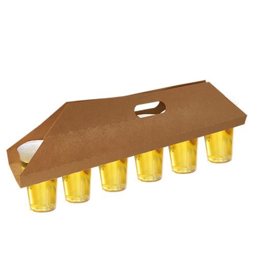 30 Tragetabletts, Pappe "pure" 12 cm x 9,5 cm x 62 cm braun für 6 Trinkbecher 30 Tragetabletts, Pappe "pure" 12 cm x 9,5 cm x 62 cm braun für 6 Trinkbecher