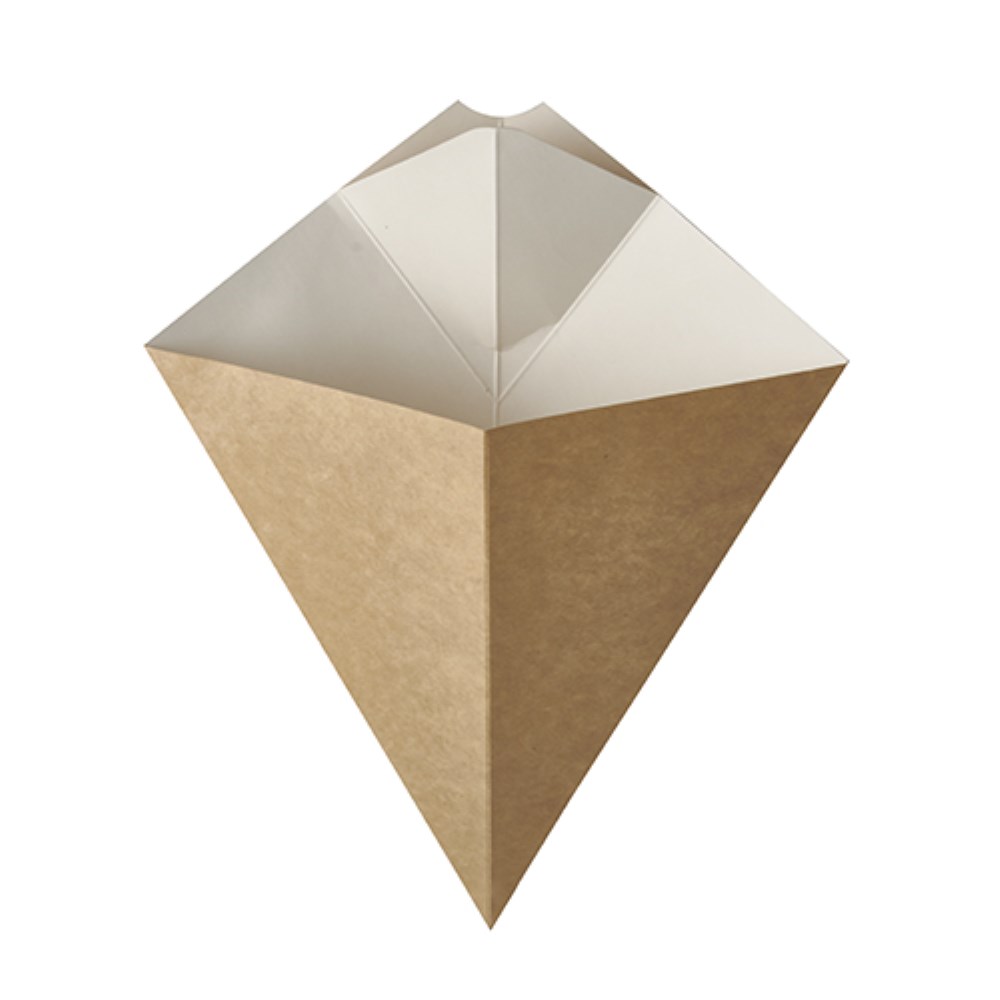 50 Pommes-Frites-Spitztüten mit Dip-Ecke, Pappe "pure" 23,5 cm x 19 cm braun/weiss Füllinhalt 150 g
