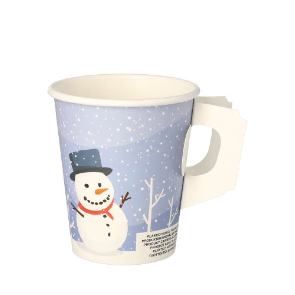 50 Trinkbecher mit Henkel, Pappe 0,2 l Ø 8 cm · 9,3 cm "Snowman"