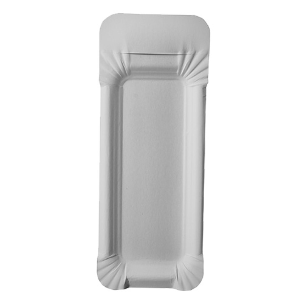 25 Teller, Pappe "pure" eckig 8 cm x 21 cm weiss mit Anfasser
