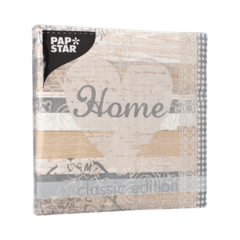 20 Servietten, 3-lagig 1/4-Falz 33 cm x 33 cm "Home"