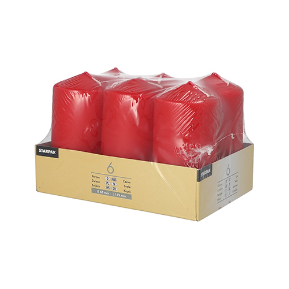 6 Stumpenkerzen Ø 60 mm · 115 mm rot
