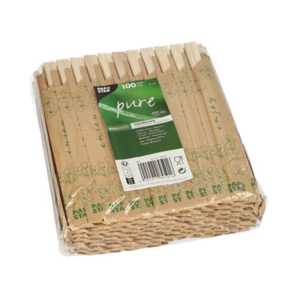100 Paar Essstäbchen Holz "pure" 21 cm einzeln gehüllt