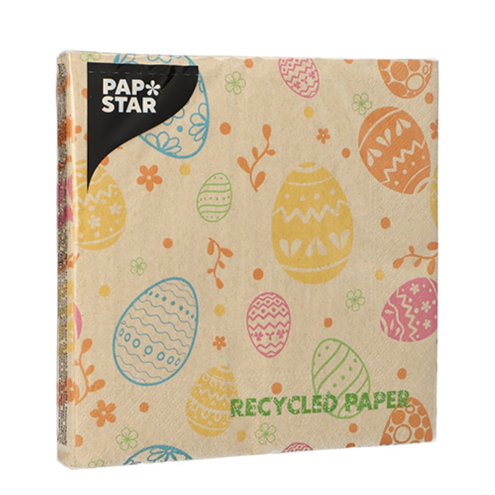 20 Servietten, 3-lagig 1/4-Falz 33 cm x 33 cm natur "Eggs" aus recyceltem Papier
