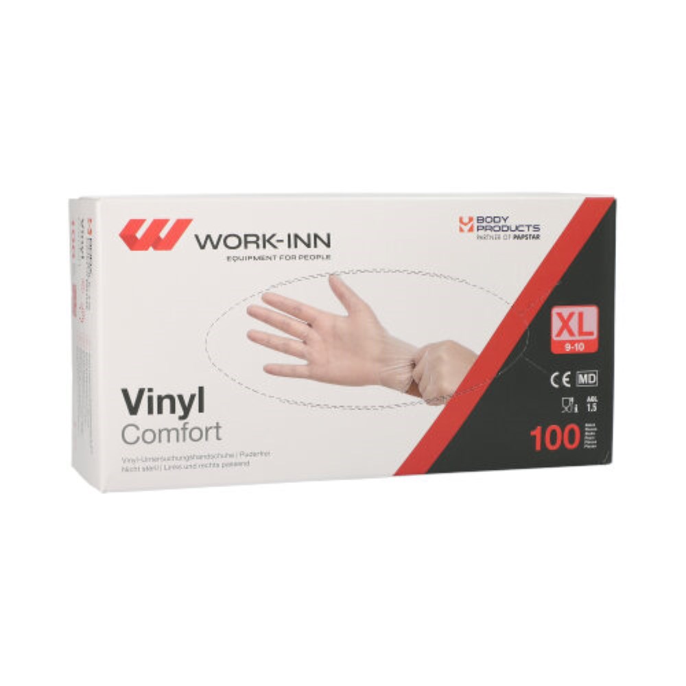 100 "WORK-INN/PS" Handschuhe, Vinyl puderfrei "Comfort" transparent Größe: XL