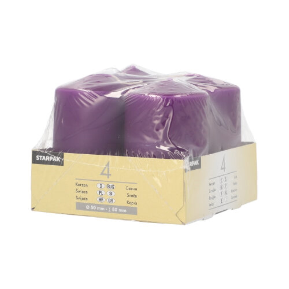 4 Stumpenkerzen Ø 50 mm · 80 mm lila 4 Stumpenkerzen Ø 50 mm · 80 mm lila