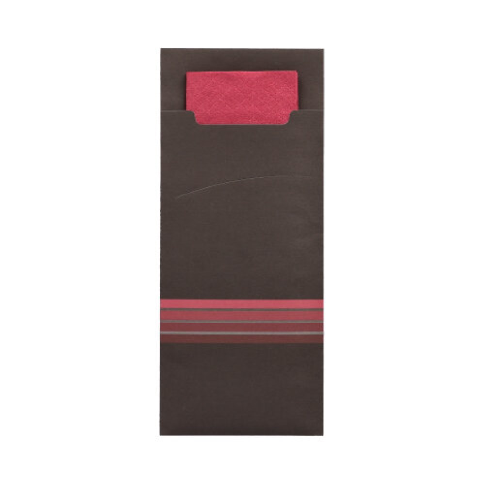 520 Bestecktaschen 20 cm x 8,5 cm schwarz/bordeaux "Stripes" inkl. farbiger Serviette