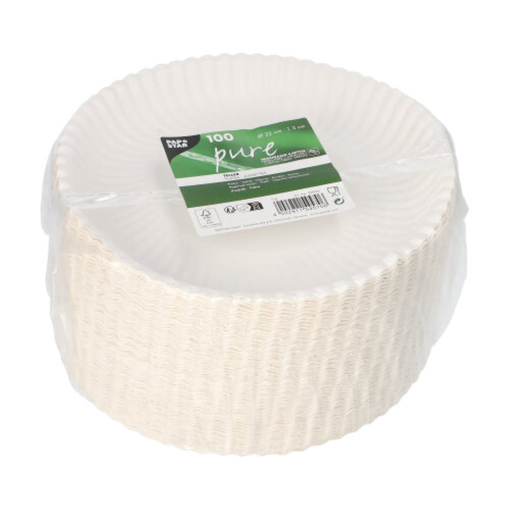 100 Teller tief, Pappe "pure" rund Ø 22 cm · 3 cm