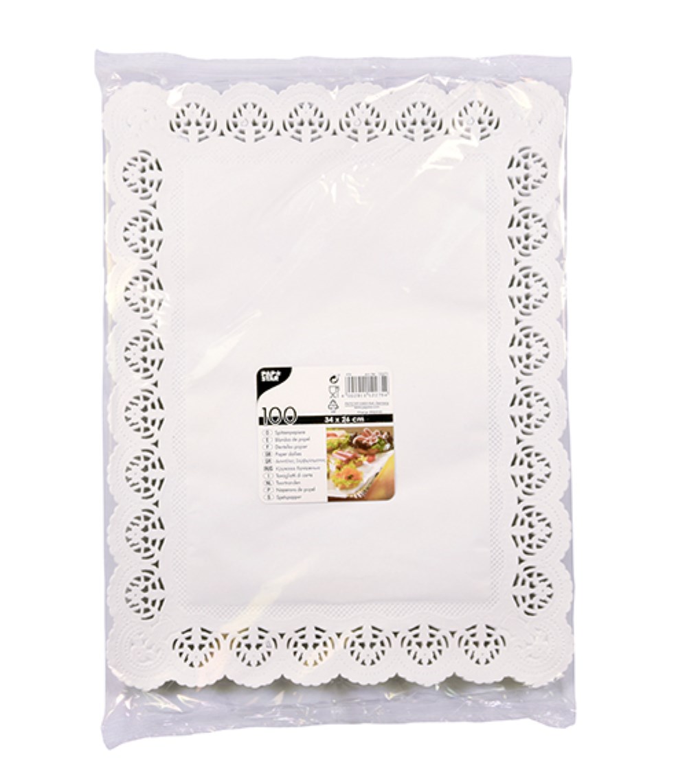 100 Spitzenpapiere eckig 34 cm x 26 cm weiss