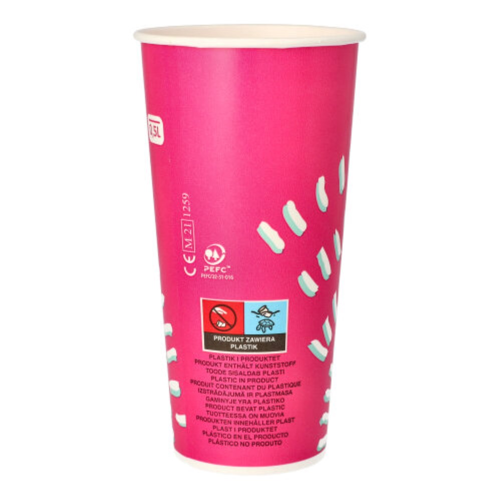 50 Trinkbecher für Kaltgetränke, Pappe 0,5 l Ø 8,97 cm · 16,83 cm pink "Rays"