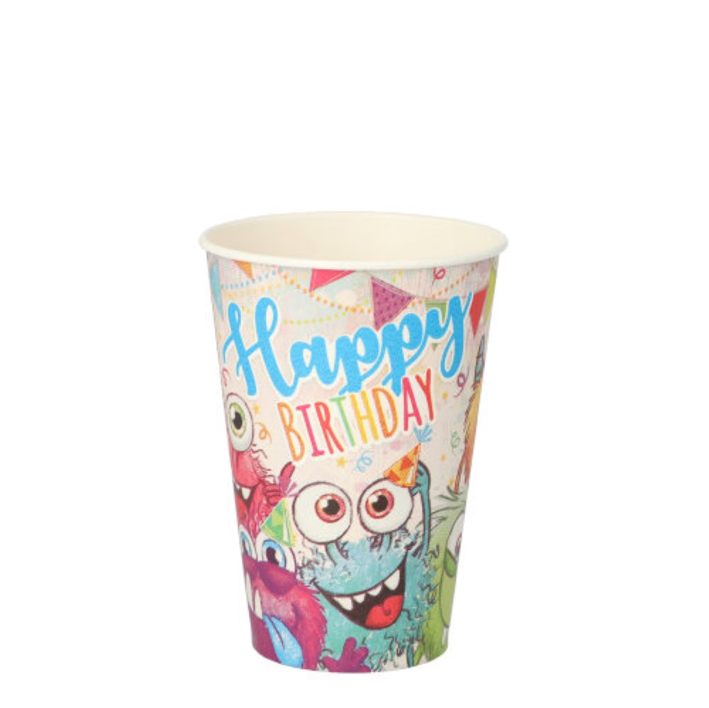 10 Trinkbecher, Pappe 0,2 l Ø 7 cm · 9,7 cm farbig "Funny Monsters" 10 Trinkbecher, Pappe 0,2 l Ø 7 cm · 9,7 cm farbig "Funny Monsters"