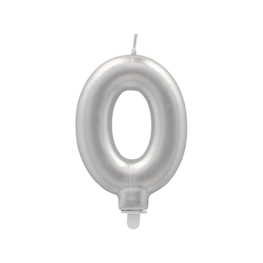 Zahlenkerze mit Halter 7 cm silber "0"