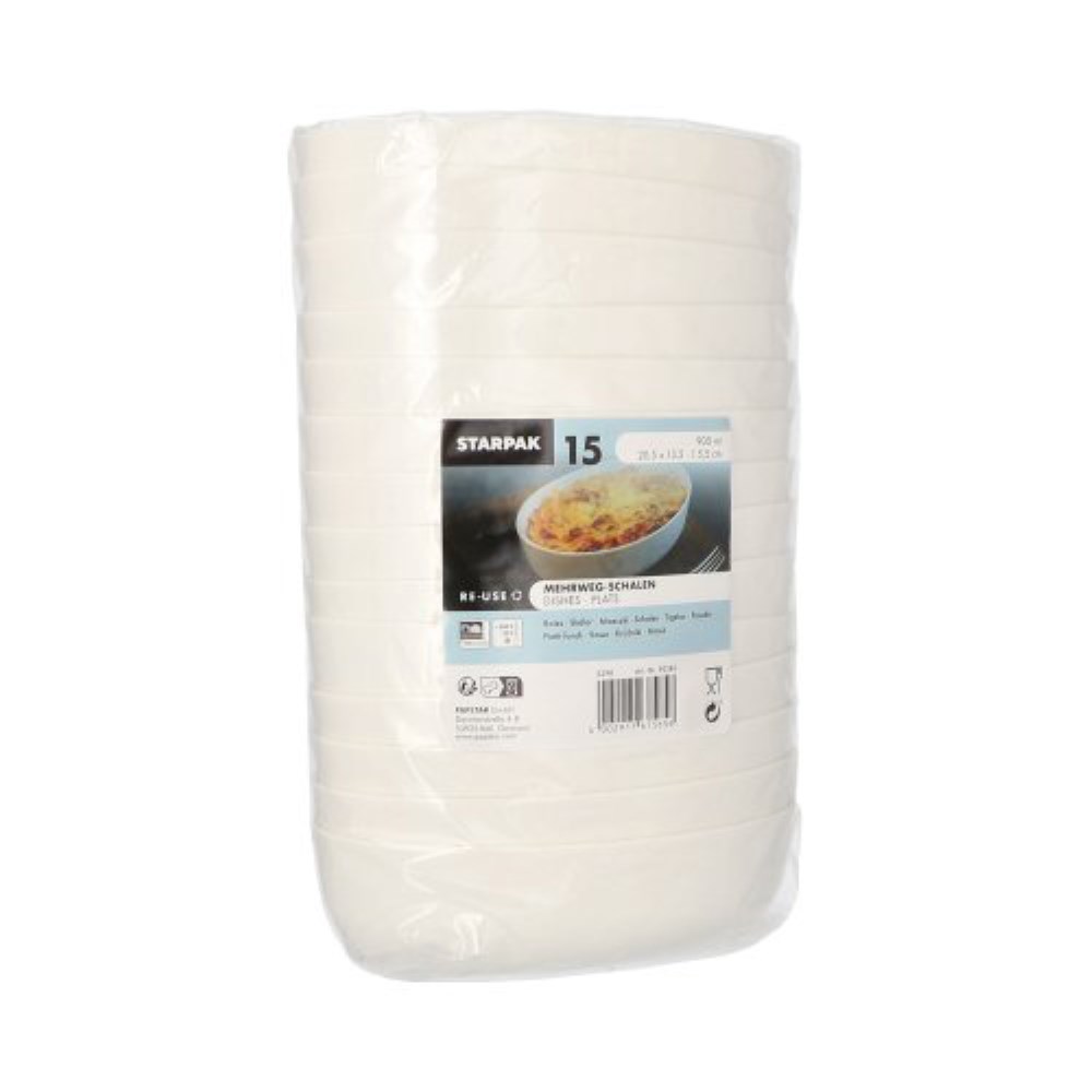 15 Mehrweg-Schalen oval 900 ml 5,5 cm x 13,5 cm x 20,5 cm weiss "Cella"