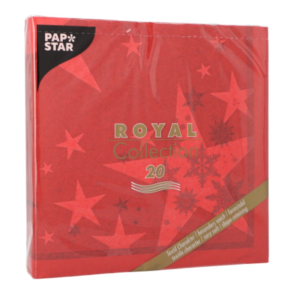 20 Servietten "ROYAL Collection" 1/4-Falz 40 cm x 40 cm rot "Stars and Snowflakes"