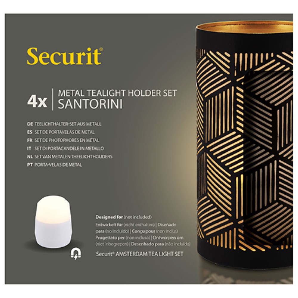 4 Kerzenhalter Ø 8 cm · 15 cm schwarz/gold "Santorini"