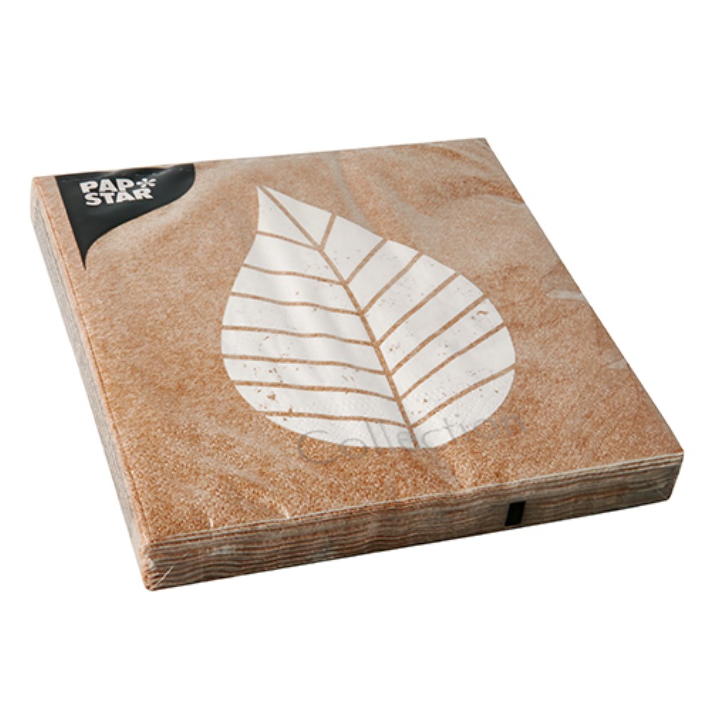 20 Servietten, 3-lagig 1/4-Falz 33 cm x 33 cm natur "Graphic Leaves"