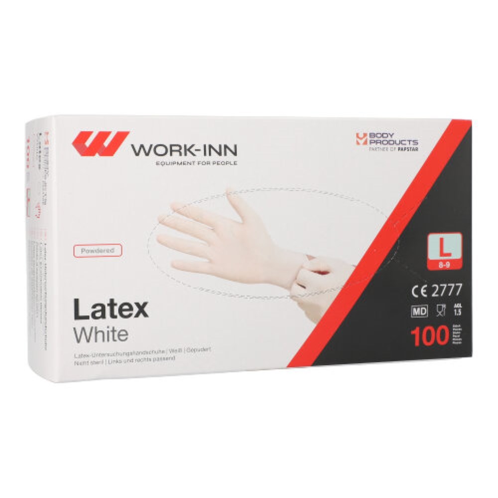 100 "WORK-INN" Handschuhe, Latex gepudert "White" weiss - natur Größe: L