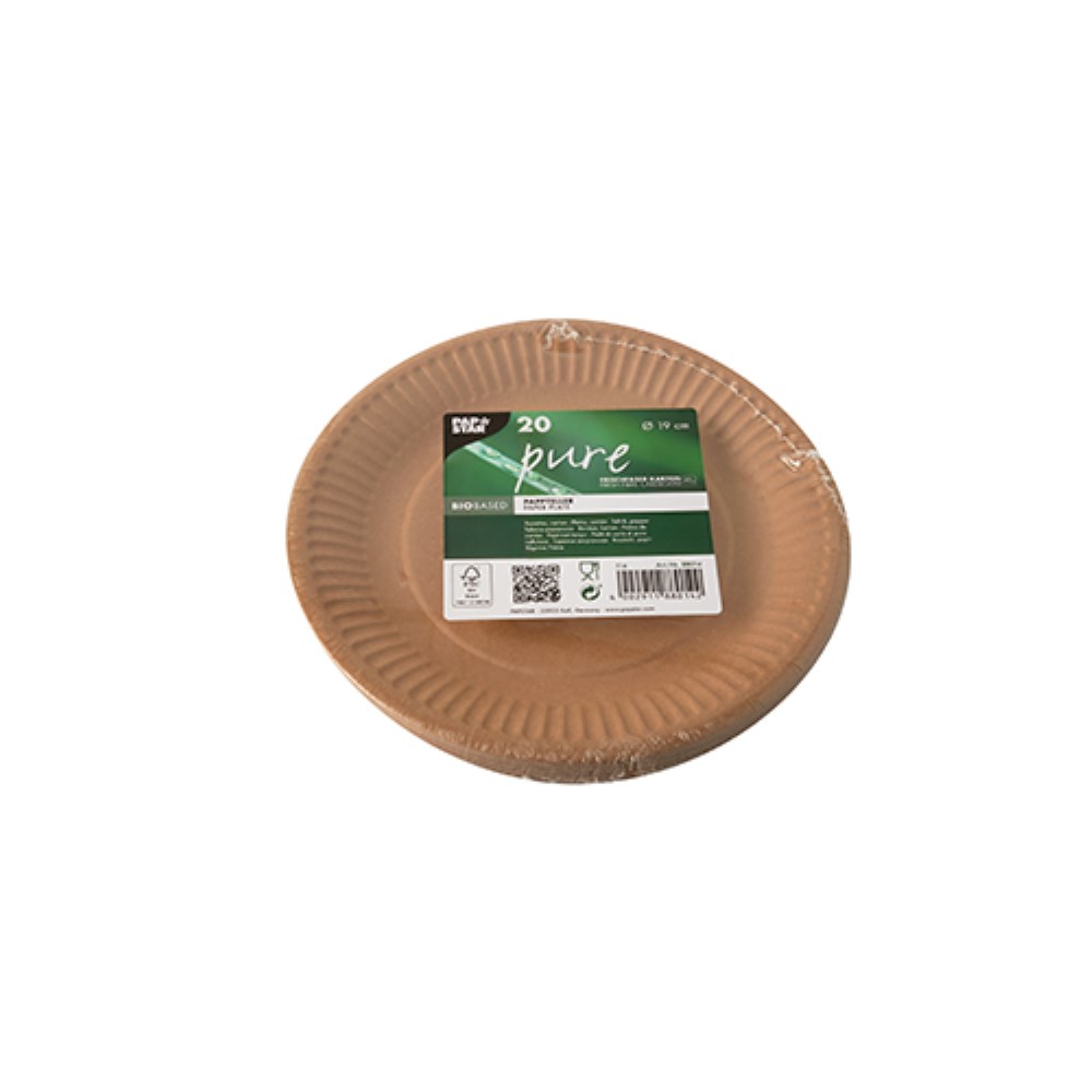 20 Teller, Pappe "pure" rund Ø 19 cm braun